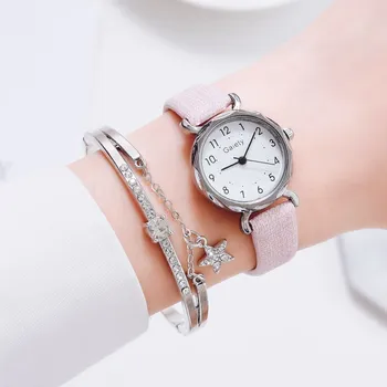 2PC Senhoras Relógio Novo Vendendo Quente de Moda Pequena Cabeça de Estilo Simples, Senhoras Relógio de Quartzo do Conjunto de Senhoras Relógio Relógio Mujer