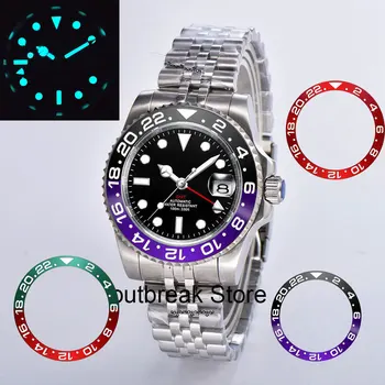Corgeut Novo de Luxo Homens Jubileu Pulseira Roxa relógio de Pulso Mecânico GMT Relógio Marca de Topo do Vidro Safira Homens Relógios reloj hombre