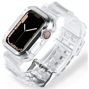 Moda Pulseira +case para Apple Faixa de Relógio de Série 6 SE 5 4 3 Transparente para o Iwatch 6 5 bracelete de 38mm de 40mm 42mm 44mm acessórios