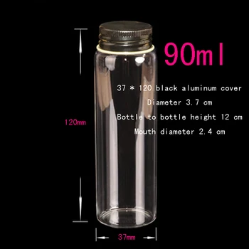Capacidade de 90ml(3.7*12*2.4 cm) 50pcs de Alumínio preto tampa do frasco de vidro ,Garrafas de Vidro com tampa,90ml esvaziar Garrafas de Vidro