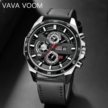 VAVÁ VOOM Couro Moda Criativa de Discagem Impermeável Relógio de Quartzo Relógios Mens Top de marcas de relógios de Luxo Militar Esporte Zegarek męski