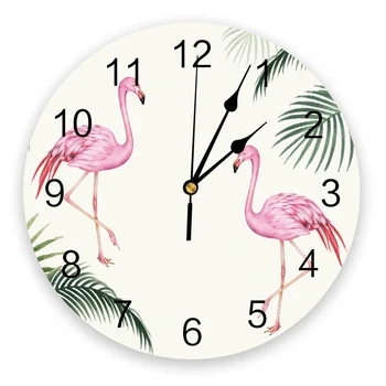 Planta Tropical Flamingo PVC Relógio de Parede Sala Quarto de Parede Relógio Digital Home Decore Relógio de Parede Design Moderno