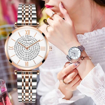Gypsophila o Design de Diamante Mulheres Relógios de Moda de Prata Mostrador Redondo Banda de Aço Inoxidável Relógio de Pulso de Quartzo Presentes relogiosfeminino