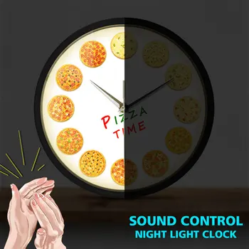 Comida italiana Relógio de Parede com LED Tempo Para Diferentes Sabores de Pizza Controle de Voz Assista Itália Restaurante de Decoração da Cozinha