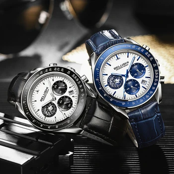 BELUSHI - Homens Relógios de Luxo, grandes Marcas, Pulseira de Couro, Relógios do Esporte para Homens, Multi-função Watchface,à prova d'água,Relógio