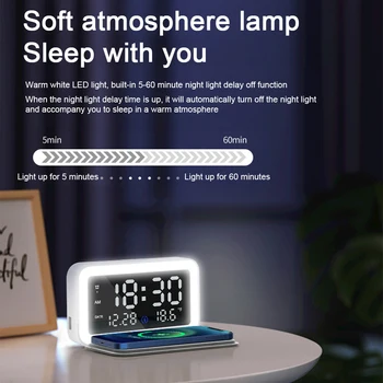 Relógio Digital de Mesa LED Relógio com 15W Carregador sem Fio Emissor de Luz da Noite ISO Andoird de Telefone do Suporte de Carregamento