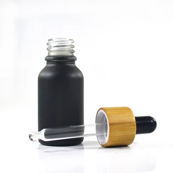 468pcs*15ml de bambu tampa do óleo essencial de garrafa de vidro com frasco conta-gotas de vidro Fosco branco preto Bambu cosméticos embalagem