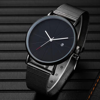 A Moda moderna Homens Relógio de Quartzo do Aço Inoxidável Correia de Pulso de Negócios Relógio Com Calendário Pulseira relógio masculino reloj