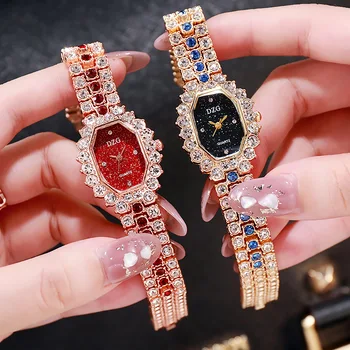 Novo Senhoras Relógio Bracelete Da Praça Do Relógio Cheio Diamond Ladies Watch Moda Casual Céu Estrelado Assistir