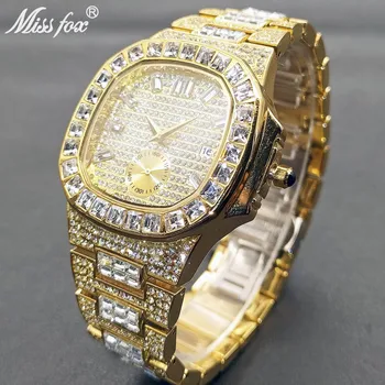 MISSFIX Homens Relógios de Luxo, o Ouro Gelado Fora de Aço Inoxidável do sexo Masculino de Quartzo Relógios de Moda de Auto Data Marca Impermeável Homens relógio de Pulso
