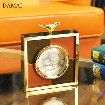 Dourado Pássaro Decorativa de Couro, Relógios Nórdicos Criatividade Tabela para o Relógio Quadrado de Armação de Metal Ornamentos Office Estante Decorações