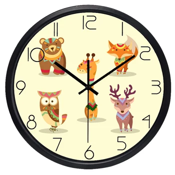 Desenho animado da Fox Animal Relógio de Parede Coruja Elk Lindo Relógio, Sem Tique-taque do Fundo, 10anos de Qualidade Assegurada
