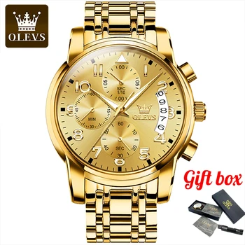 OLEVS Homens Novos Relógios Impermeável de Aço Inoxidável de Quartzo do sexo Masculino Homens relógio de Pulso Relógio de Ouro Moda Luminoso de Relógios de Luxo Para Homens