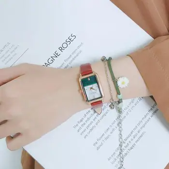 Moda Retângulo de Quartzo Retro Marcação Casual Relógios de Pulso com Pulseira de Couro Moda Relógio de Pulso de Relógio para as Mulheres, Presente de Feriados