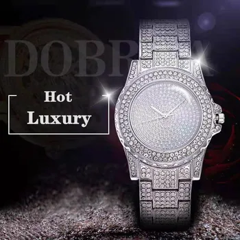 Relógios para Mulheres Gelado Fora Diamante Relógio de Quartzo, cristal de rocha Cubano Relógios CZ Blinged Out relógio Relógio de Presente de atacado Relógio Reloj