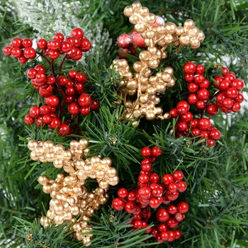 5Pcs Flor Artificial Pérola Ramos Mistos Berry Para a Festa de Casamento Decoração da Árvore de Natal Pendurar Enfeite de Natal Pingente