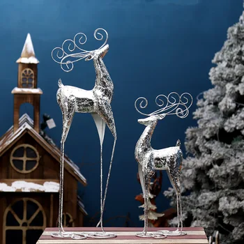 Natal glitter prata ferro veado Natal alces, renas shopping gabinete decoração de Natal cena atmosfera adereços de decoração de elk