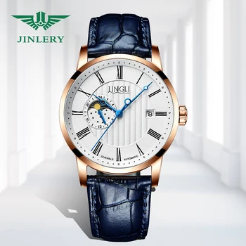 JINLERY Relógio Automático para Homens da Marca de Luxo relógio de Pulso Mecânico Semana de Exibição Mechan Relógio de Cristal de Safira Relógio Masculino