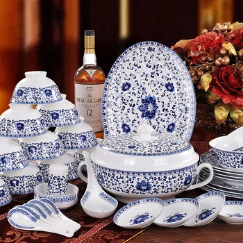 Autênticos pratos de porcelana presentes louça de mesa Jingdezhen azul e branco de cerâmica de louça de mesa saco mail