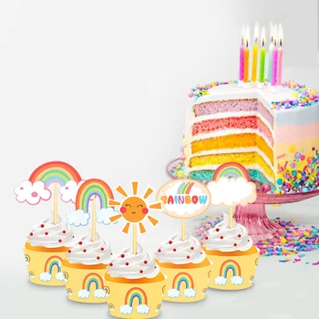 20pcs/set Menina Doce Coloful arco-íris na Nuvem Festa de Aniversário de Papel de Decoração de Bolo Toppers e Wrappers do Chuveiro de Bebê Favores do Partido
