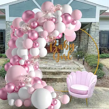 125pcs Confete Branco cor-de-Rosa Pastel Balões de Látex 1º 5º Aniversário da Menina Decorações do Partido Oh Baby, Duche Balão de Casamento Arco Kit