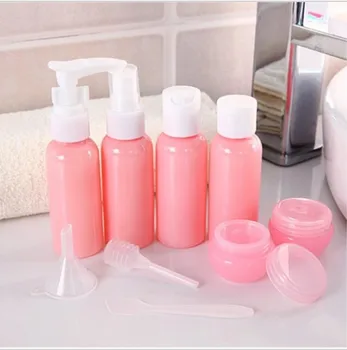 9PCS/Conjunto Reutilizável de Viagens cor-de-Rosa de Plástico de 50 ml, Pressionando Frascos de Spray de Mulheres que Viajam CosmeticSkin Cuidados de Maquiagem Recipiente de Ferramentas