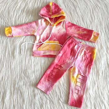 venda quente de crianças de manga longa roupa de meninos e meninas de desgaste Tie-dye design jaqueta conjunto de crianças de moda de roupa