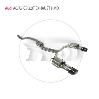 HMD Aço Inoxidável Sistema de Exaustão de Desempenho Catback para Audi A6 A7 C8 2.0 do Ressonador de T Válvula de Escape Com Dicas de Estilo RS