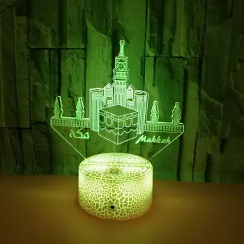 Meca Mesquita Makka USB 3D da Noite do DIODO emissor de Luz de Acrílico Lâmpada Decoração RGB Crianças de Presente do Bebê Edifícios Famosos-Candeeiro de Mesa de Cabeceira