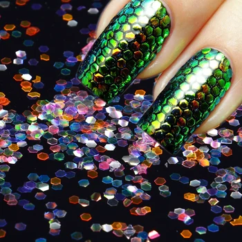 Brilhando Escalas de Unhas de Lantejoulas Glitter Dicas Colorido, Glitter em Pó Pó de Manicure DIY Decoração da Arte do Prego Acessórios