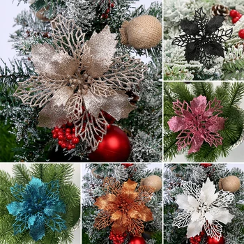 1PC decoração de Natal árvore Oca deixa de Glitter, Floral Festa de Natal Decoração Grinalda de DIY