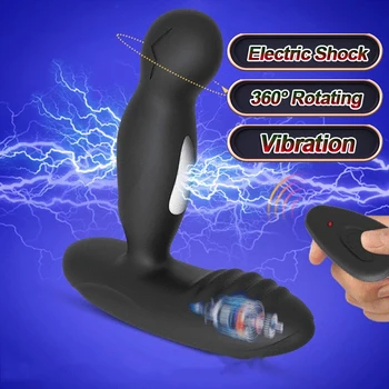 Rotação De 360°Choque Elétrico Massagem De Próstata Anal Com Vibrador Estimulação Plug Anal Controle Remoto De Produtos Do Sexo Para Homens Gays Brinquedo