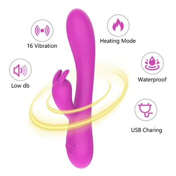 Dupla Cabeça De Vibração Coelho De Brinquedo Do Sexo Dildos Vibrador G-Spots Estimulador De Clitóris Vagina Masturbação Feminina Aquecimento Da Haste 18