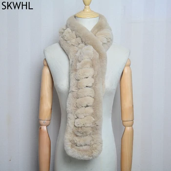 Outono Senhora Genuíno Rex Rabbit Fur Lenços Envolve preto marrom Inverno as Mulheres de Pele Acessório de Anéis de Fêmeas Lenço 115cm