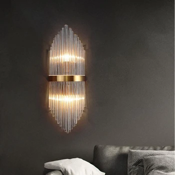 Novo e moderno de cristal de cobre lâmpada de parede do quarto de cabeceira lâmpada de parede da sala de estar lâmpada criativo corredor de cristal de iluminação
