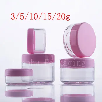 3g 5g 10g 15g 20g Vazia cor-de-Rosa de Plástico Pequeno Visor Frasco Pote de Creme Cosmético Estanho Bálsamo Recipiente Mini-Exemplo de Recipiente de Embalagem