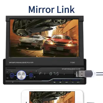 55% Dropshipping!!T100C 7 polegadas Retrátil Carro MP5 Player Chamar HD Inversão de Imagem de DVD, Rádio, Leitor de MP4 para Veículos