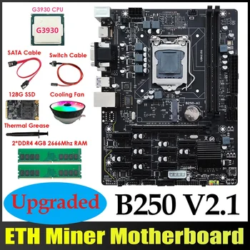 B250 ETH Mineiro placa-Mãe 12PCIE+G3930 CPU+2XDDR4 4GB de RAM+128G MSATA SSD+Fã+Cabo SATA+Mudar+Cabo de massa Térmica