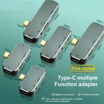 Multi-funções 6 Em 1-Tipo C Hub 3.55 mm Jack PD100W USB3.0/USB2.0/USB3.1 Compatível com HDMI cabo de extensão USB