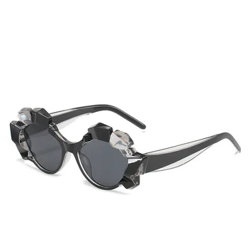 Nova poligonal água castanha multicolor óculos de sol retro gato olho-de-óculos de sol das mulheres da tendência de moda de rua de tiro passarela óculos