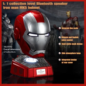Genuíno 1:1 Colecionáveis-Falante Bluetooth MK5 Homem de Ferro Capacete de Controle Remoto Elétricos Chinês Toque de Abertura e de Encerramento