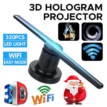 Alta Tecnologia wi-Fi 3D Holograma ventoinhas do Projector Holográfico Leitor de Armazenar os Sinais da Lâmpada 224 LEDs com 16G TF Kit de 42cm de Publicidade da Loja de Logotipo