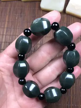 Natural 100% verde real hetian Jade contas redondas esculpida Barril esferas de pulseiras para os casais de mulher os homens de Presente com bracelete de jade