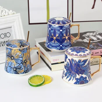 Criativas de estilo Chinês, cerâmica copo de água de grande capacidade Caneca de café com tampa home office osso china cup