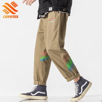 COIOTES Calças de Harém de Homens Causal Calças Primavera, Outono Respirável Wide Leg Pants Japonês de Moda Streetwear Calças Soltas