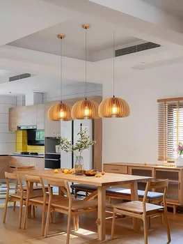 Moderno basswood abóbora lustre de teto em basswood madeira do diodo emissor de luz E27 suporte restaurante com jardim de casa decoração da lâmpada