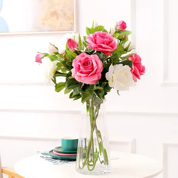2 Cabeças de Falso Rosas Ramo de Flores Artificiais de Alta qualidade flores Rosas, Bouquet de Plástico de Flores de Seda Noiva Para Casa, Decoração do Casamento